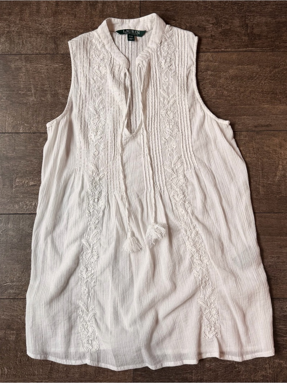 Lauren Ralph Lauren Cream Embroidered Sleeveless Peasant Top